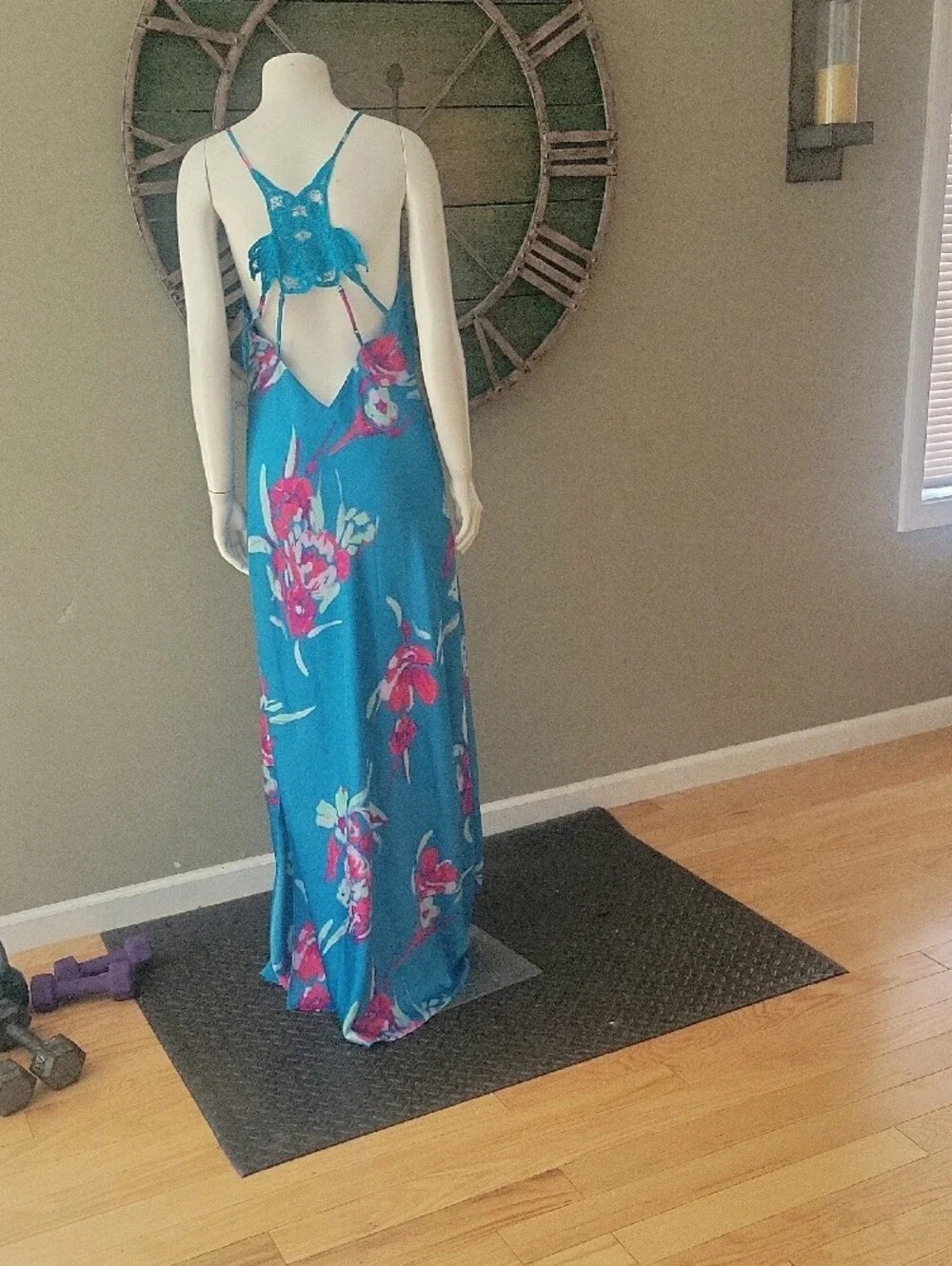 Free People Forever Yours Floral Maxi Dress with Lace Back In River Combo